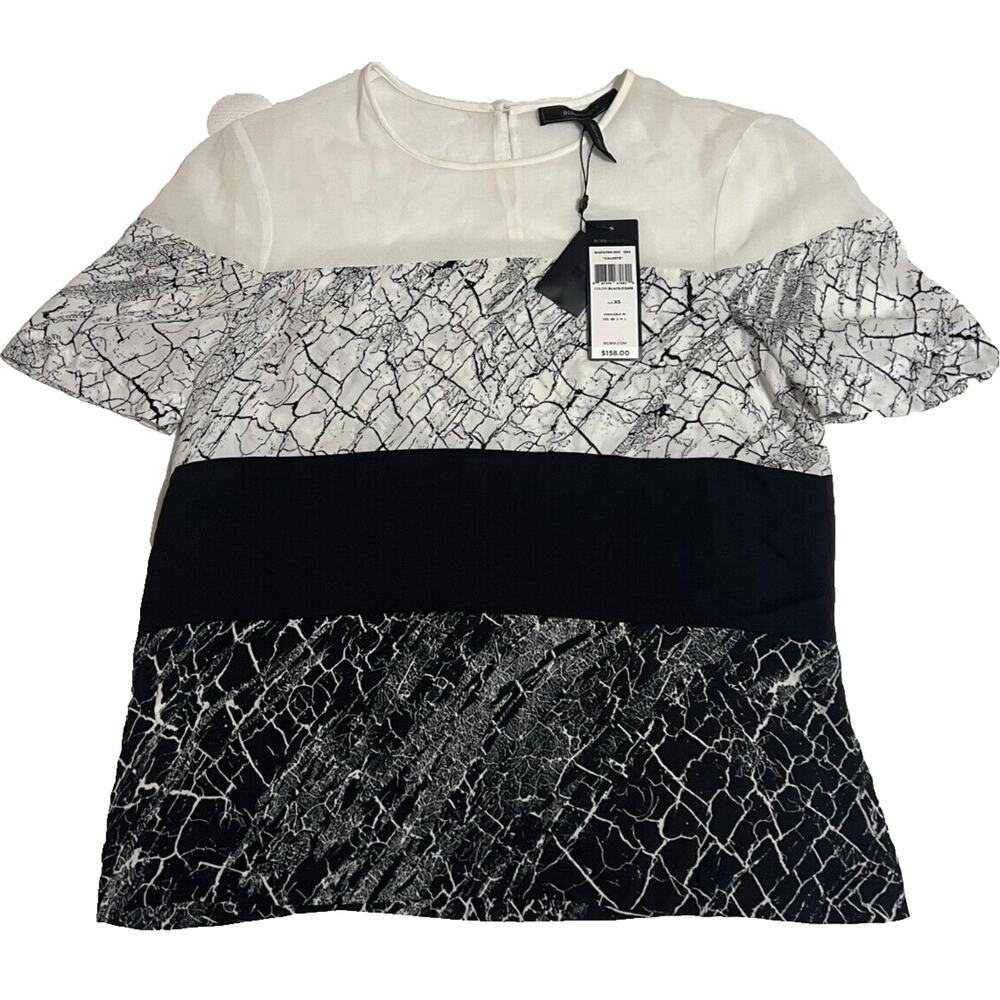 BCBG MAX AZRIA Top Blouse Size XS NEW Black White Sheer Women's Top MSRP $158